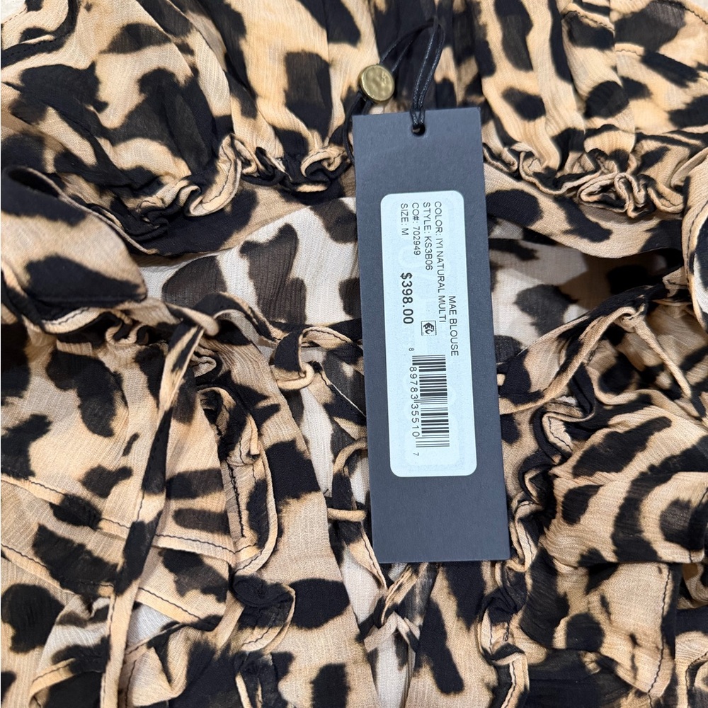 Leopard Print Ruffle Neck Blouse - Black & Tan - Picture 2 of 2